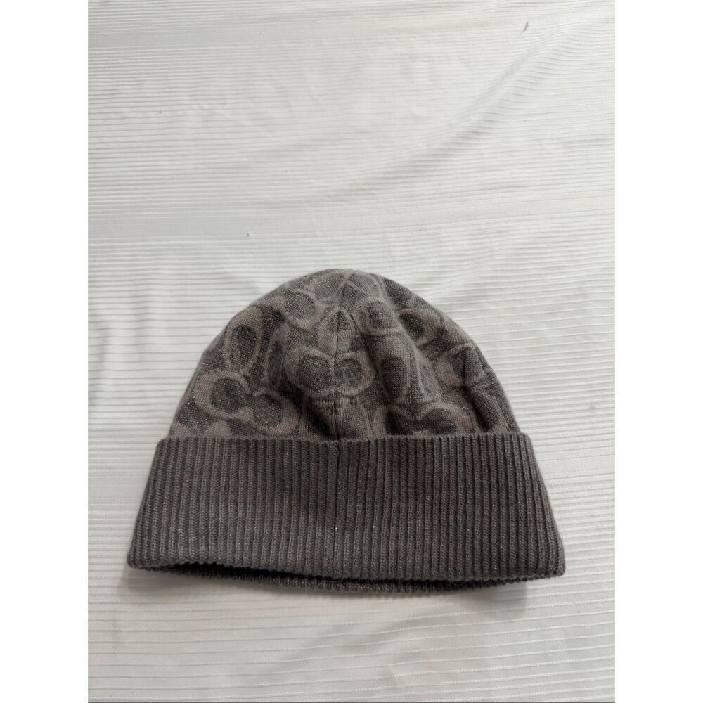 Coach Grey Logo All Over Print Beanie Hat Cap Unisex One Size Fits All